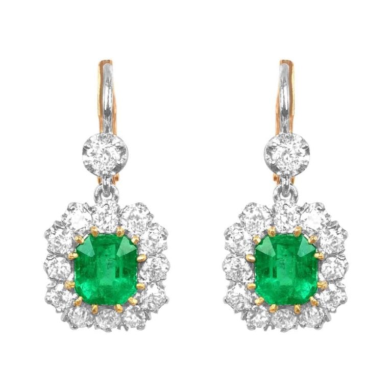 Emerald and Diamond Cluster Calhan Earrings