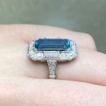 Emerald-Cut Aquamarine with Diamond Halo Side Finger View f4 OCT2515