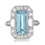 3.51 carat emerald cut aquamarine center stone with mix shape diamond halo Ventana Ring OCT2515