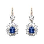 center cushion cut sapphire surrounded by diamond cluster Arcola Earrings OCT2524