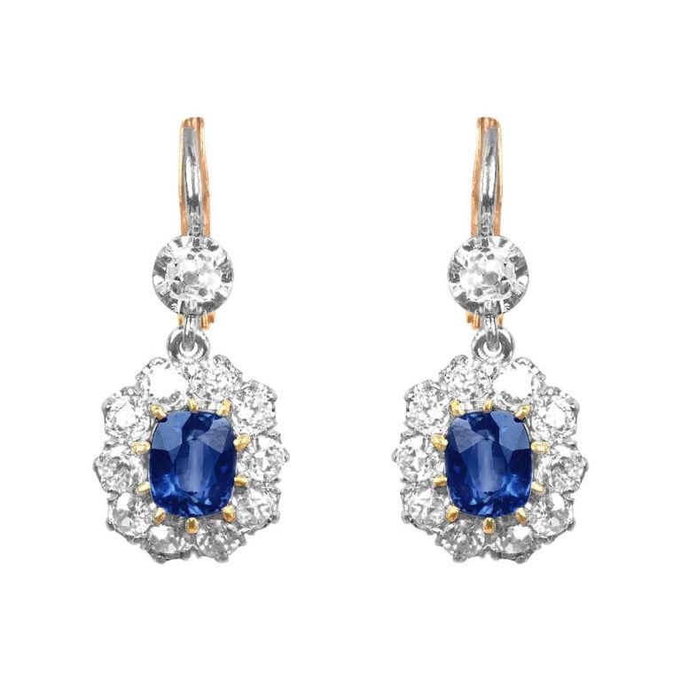 Sapphire and Diamond Cluster Arcola Earrings