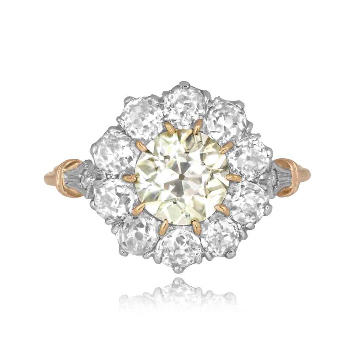 Stacked from 32 images. Method=C (S=1) center 1.42 carat yellow diamond with white diamond cluster platinum on gold ring Tubac Ring OCT2528