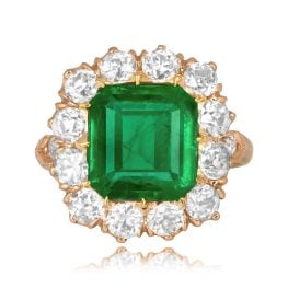 center 3.50 emerald cut emerald stone with diamond cluster yellow gold ring Livingston Ring OCT2530