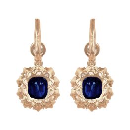 Yellow Gold Sapphire and Diamond Cluster Redland Earrings OCT2532 back view photo