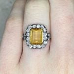 Emerald-Cut Imperial Topaz with Diamond Halo Front Finger View f2 OCT25355