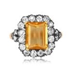 silver on yellow gold ring centering a 2.95 carat imperial topaz stone Beloit Ring OCT2533