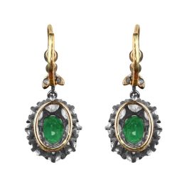 Oval Cut Emerald and Diamond Allenton Earrings OCT2545 back view photo