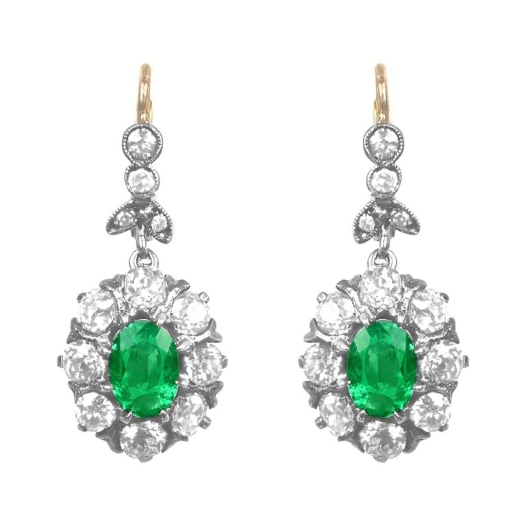 Oval Cut Emerald and Diamond Allenton Earrings