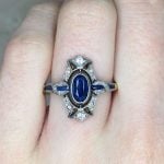 Front Finger View Edwardian Era Sapphire with Filigree Design f2 OCT2550