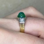 Side Finger View Cabochon Emerald Bezel-Set Platinum on Gold f4 OCT2557