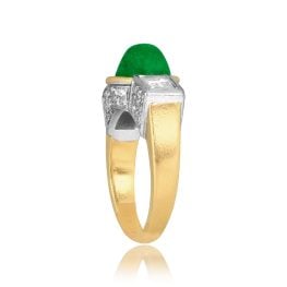 Retro English Emerald and Diamond Vangale Ring, Circa 1940 OCT2557 top side view photo