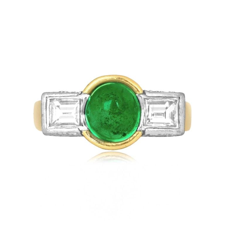 Retro English Emerald and Diamond Vangale Ring, Circa 1940