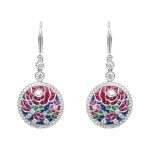 saphpire, ruby, tsavorite and diamond floral patterned earrings Langley Earrings SH529