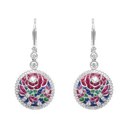 saphpire, ruby, tsavorite and diamond floral patterned earrings Langley Earrings SH529