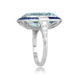 7.44ct Aquamarine and Sapphire Halo Cavendis Ring 16023 top side view photo