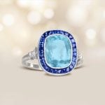 2.68ct cushion Aquamarine and sapphire Halo Cortos Ring 16027 Artistic