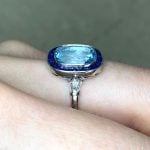 Side Finger View Aquamarine and Sapphire Gemstone Ring f4 16027