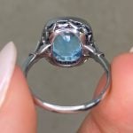 Back View Cushion-Cut Aquamarine Set in Platinum Cortos Ring f6 16027