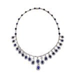 floral sapphire and diamond 18 karat white gold Bellegra Necklace 16082