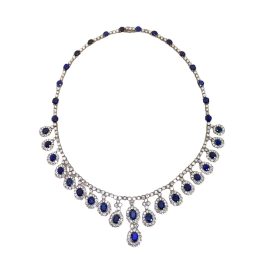 floral sapphire and diamond 18 karat white gold Bellegra Necklace 16082