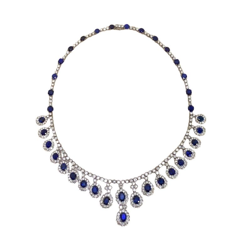 Vintage GIA Sapphire and Diamond Bellegra Necklace, Circa 1970