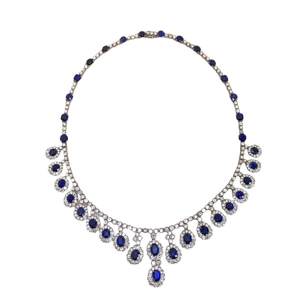 16082-TV-Temp floral sapphire and diamond 18 karat white gold Bellegra Necklace 16082