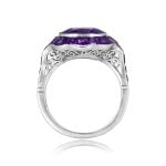 center cushion Amethyst with ametyst Halo Platinum Valsain Ring 16090 side view photo