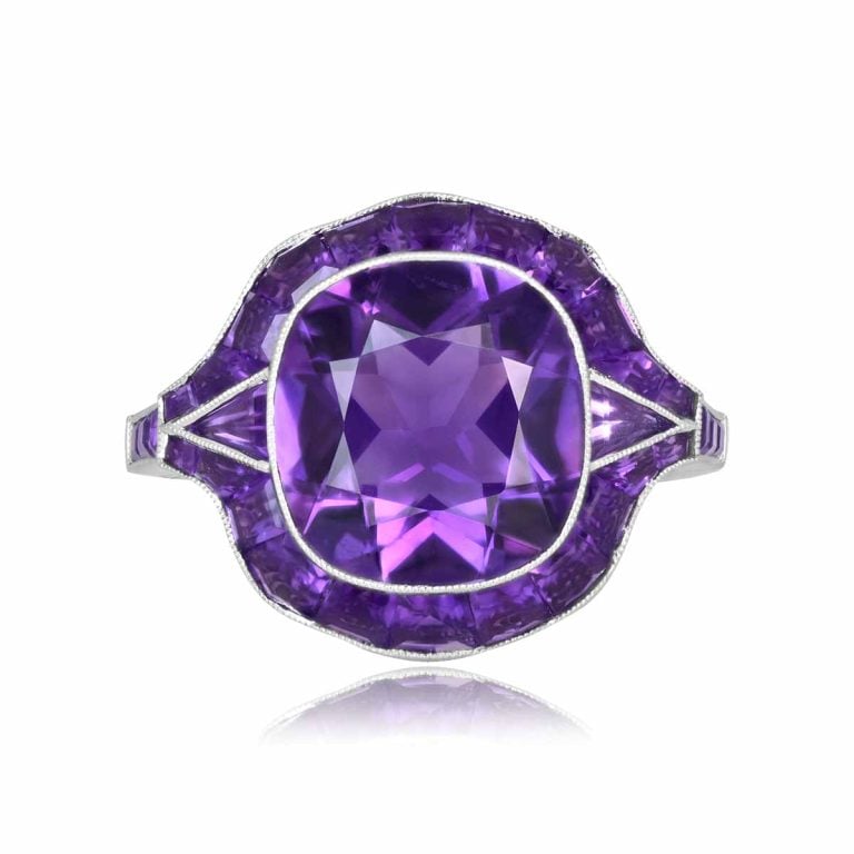 Amethyst Halo Platinum Valsain Ring