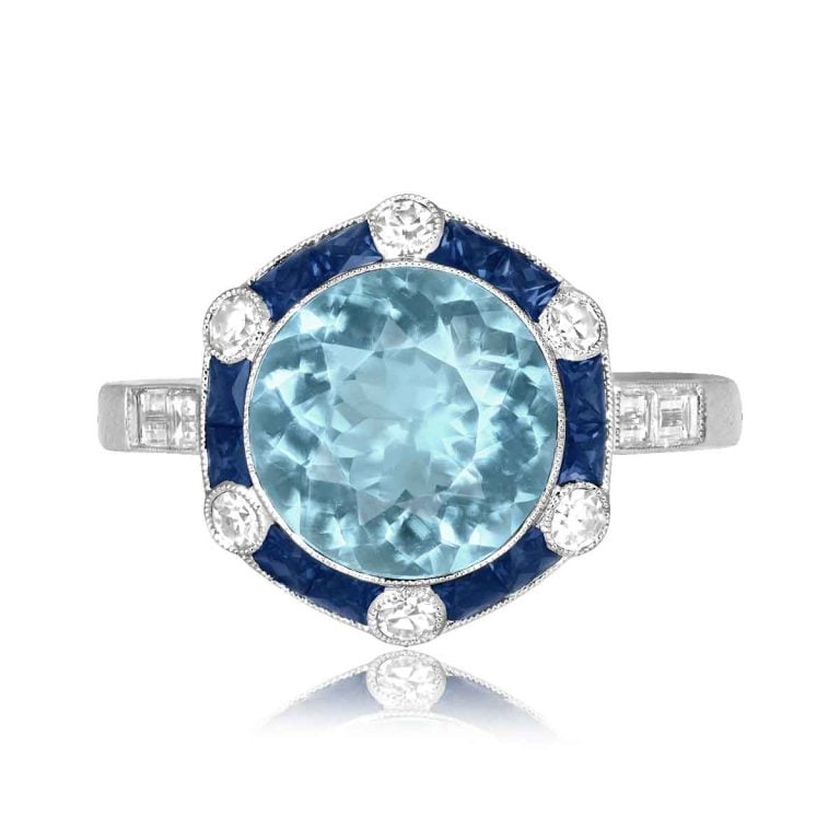 2.33ct Round Aquamarine Halo Portela Ring