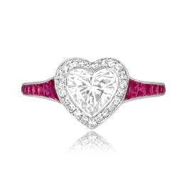 0.81 carat heart diamond with diamond halo and ruby accents Cascia Ring 16136