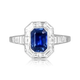 1.64 carat center emerald cut sapphire with diamond halo Arvello Ring 16138