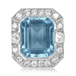11.00ct emerald cut aquamarine platinum halo Tarano Ring 16410 TV