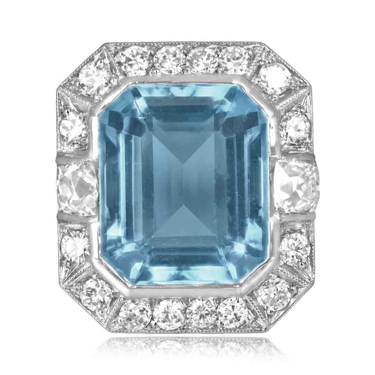 11ct Aquamarine and Diamond Halo Tarano Ring