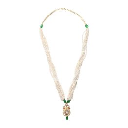 pearl line necklace with diamond and emerald pendant Vasto Necklace 16081 toop view photo