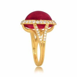19.06ct Cabochon Rubellite yellow gold Diamond halo Torretta Ring JG205 TSV