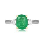 center 0.98 cushion cut center emerald stone with diamond accents Cional Ring