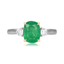 center 0.98 cushion cut center emerald stone with diamond accents Cional Ring