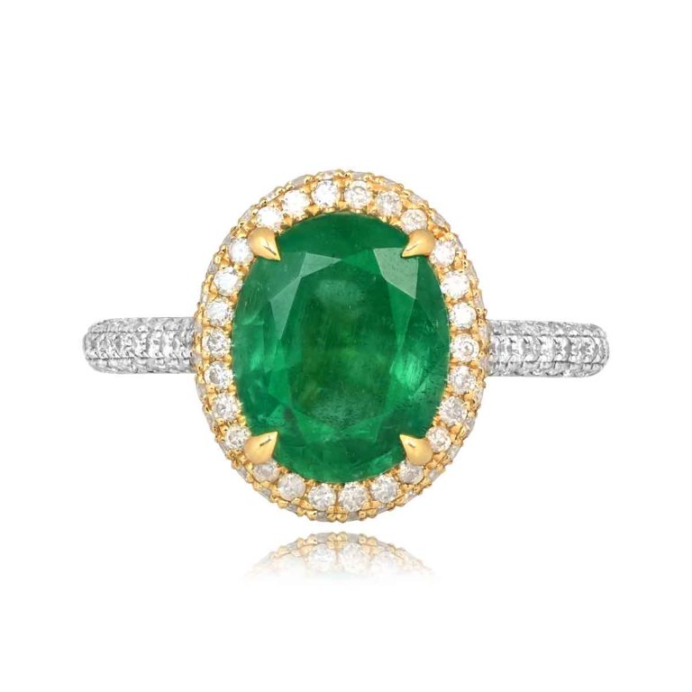 3.17ct Emerald and Diamond Halo Sandin Ring