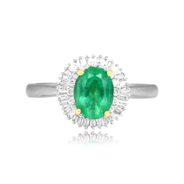 1.20ct Emerald and Diamond Double Halo Edrada Ring