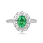 1.25 carat center oval cut emerald stone with mixed diamond double halo Biota Ring RKK3014447