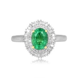 1.25 carat center oval cut emerald stone with mixed diamond double halo Biota Ring RKK3014447