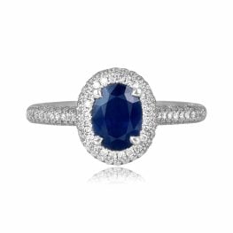 1.01 carat center oval-cut sapphire stone with diamond halo Almagro Ring RKK3036138