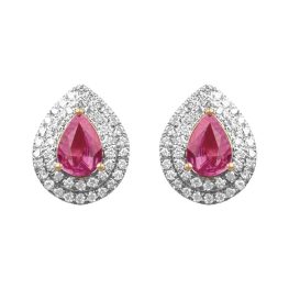 pear shaped pink sapphire with double diamond halo Caselle Earrings RKK3071586
