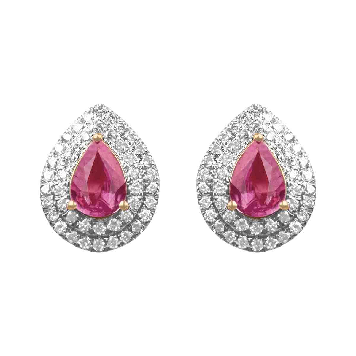 Stacked from 8 images. Method=C (S=1) pear shaped pink sapphire with double diamond halo Caselle Earrings RKK3071586