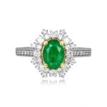 1.00 carat oval-cut emerald with intricate diamond pattern Siles Ring RKK33509099