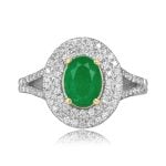 center oval cute 1.00 carat emrald with double diamond halo Amantea Ring