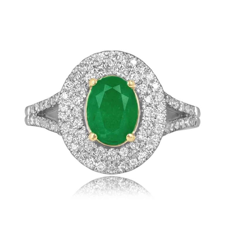 1.00ct Emerald and Diamond Halo Amantea Ring