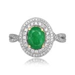 center 1.00 carat oval emerald stone with double diamond halo Terrati Ring RKK3510431