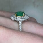 1.00ct Emerald and Diamond Prisa Ring Hand Photo 4