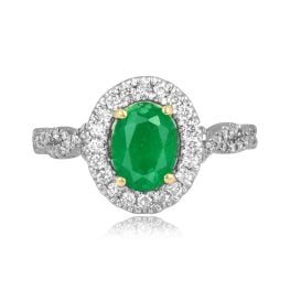 1.00 carat emerald center stone with diamond halo Saliano Ring RKK3511135